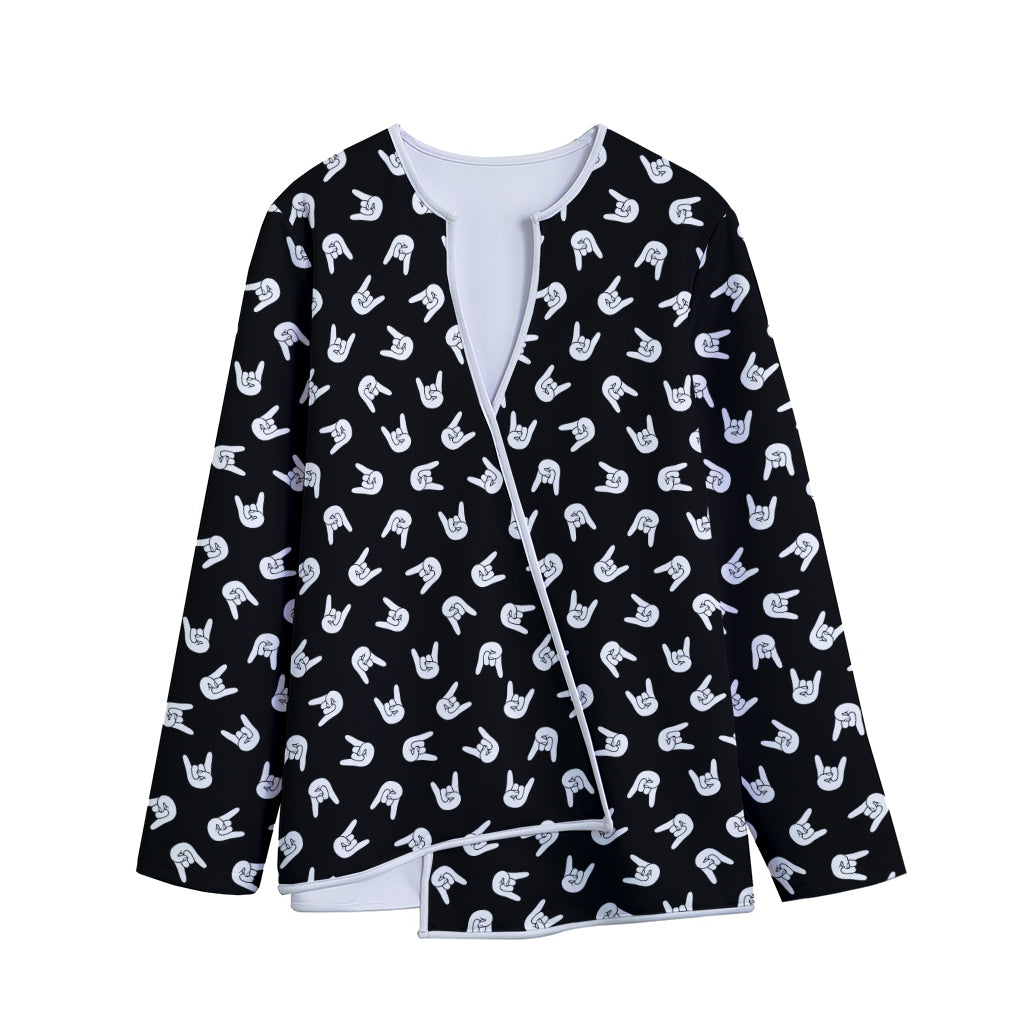 Rock And Roll Hand Sign Pattern Print Long Sleeve Short Coat