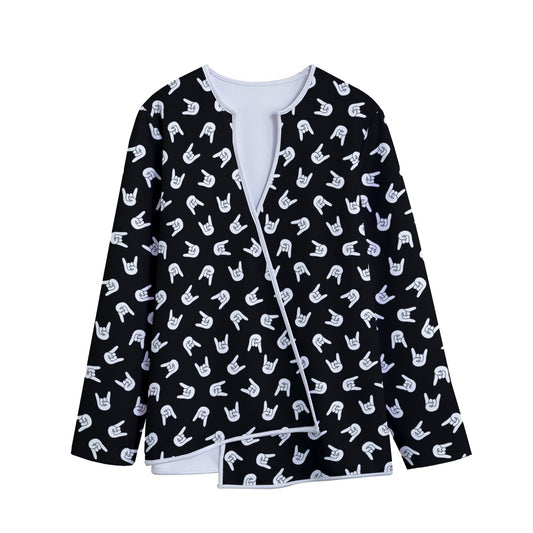 Rock And Roll Hand Sign Pattern Print Long Sleeve Short Coat
