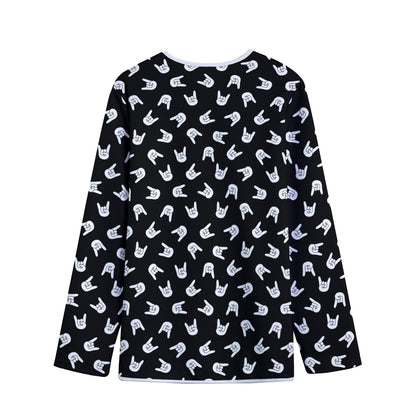 Rock And Roll Hand Sign Pattern Print Long Sleeve Short Coat