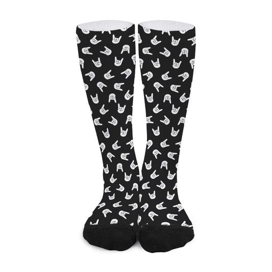 Rock And Roll Hand Sign Pattern Print Long Socks
