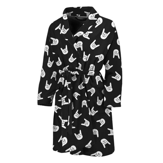 Rock And Roll Hand Sign Pattern Print Men's Bathrobe