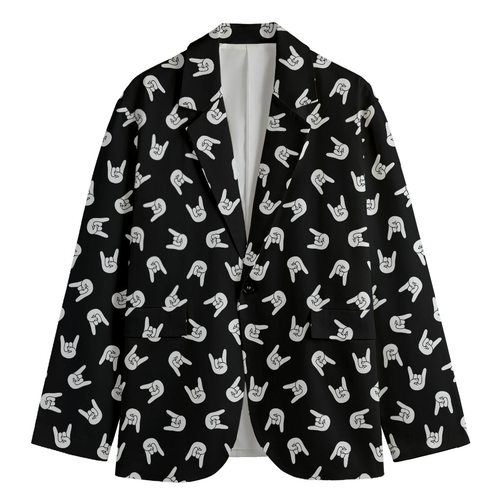 Rock And Roll Hand Sign Pattern Print Men's Blazer