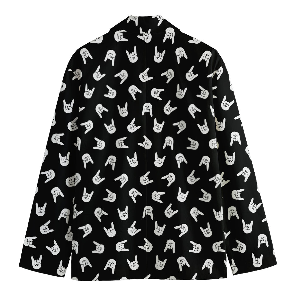 Rock And Roll Hand Sign Pattern Print Men's Cotton Blazer