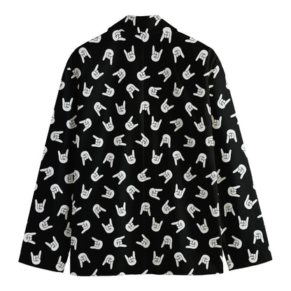 Rock And Roll Hand Sign Pattern Print Men's Cotton Blazer