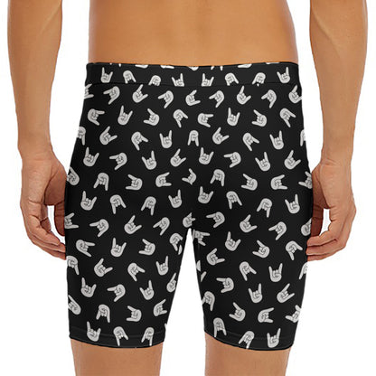 Rock And Roll Hand Sign Pattern Print Men's Long Boxer Briefs