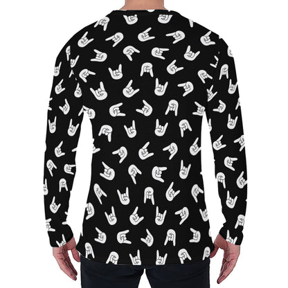 Rock And Roll Hand Sign Pattern Print Men's Long Sleeve T-Shirt