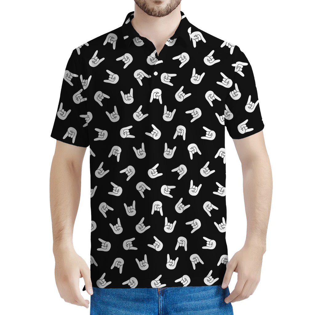 Rock And Roll Hand Sign Pattern Print Men's Polo Shirt