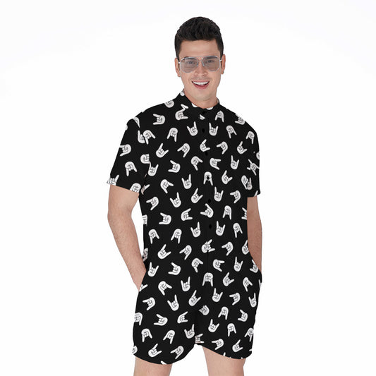 Rock And Roll Hand Sign Pattern Print Men's Rompers