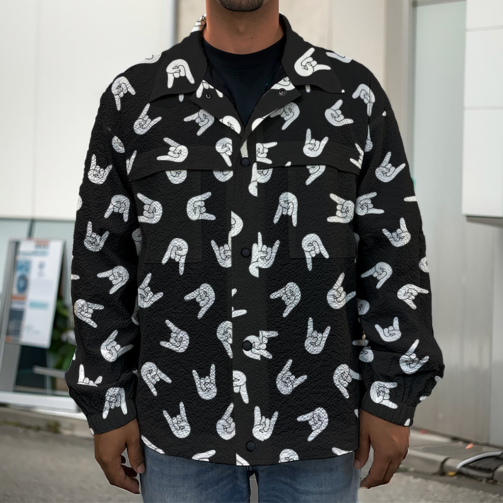 Rock And Roll Hand Sign Pattern Print Men's Shirt Jacket