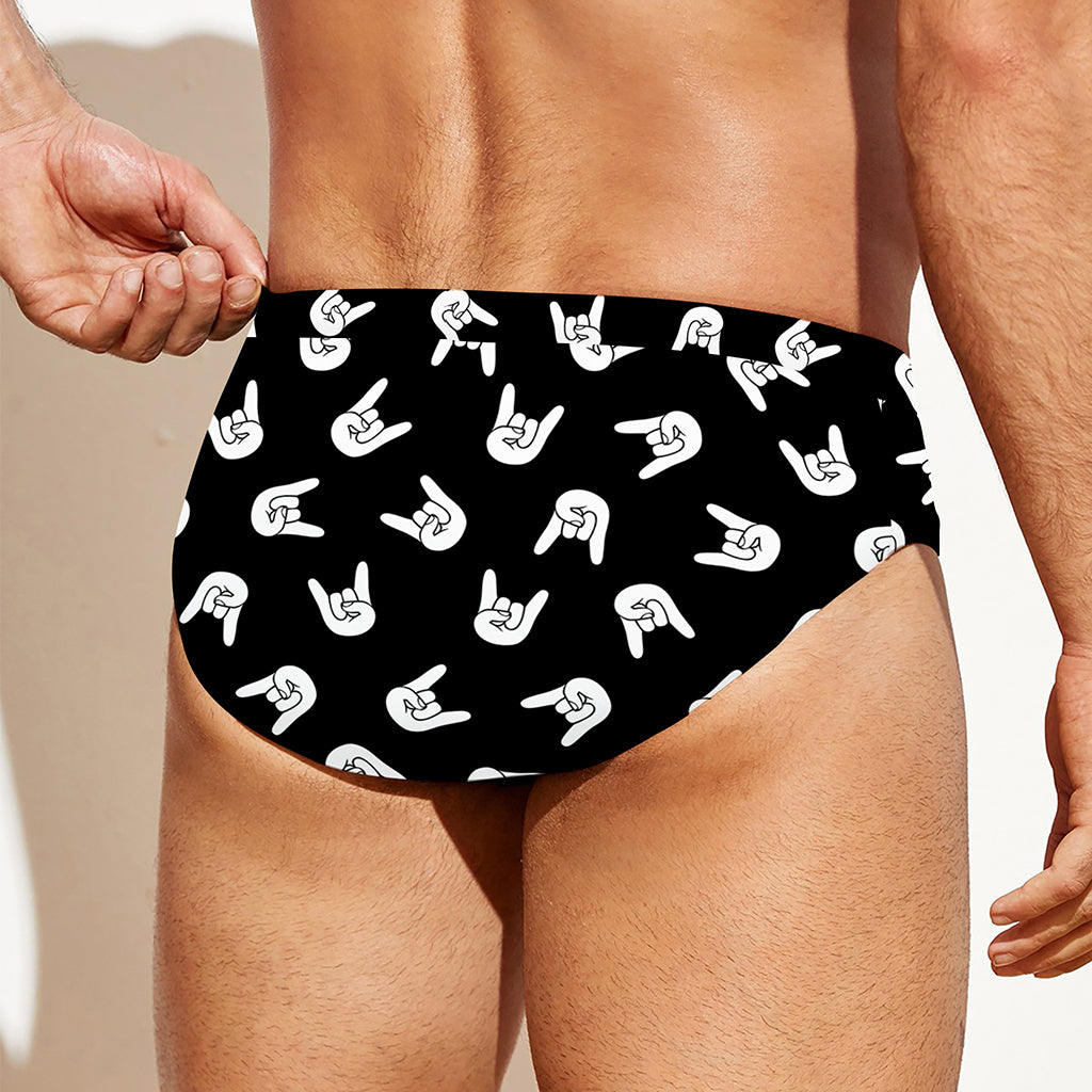 Rock And Roll Hand Sign Pattern Print Men's Swim Briefs