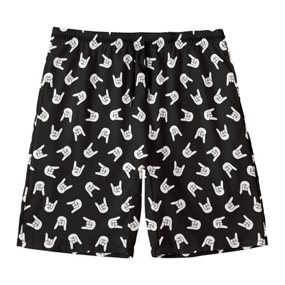 Rock And Roll Hand Sign Pattern Print Men's Swim Trunks