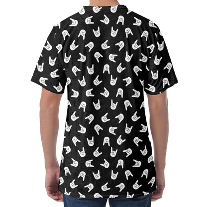 Rock And Roll Hand Sign Pattern Print Men's Velvet T-Shirt