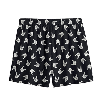 Rock And Roll Hand Sign Pattern Print Mesh Shorts