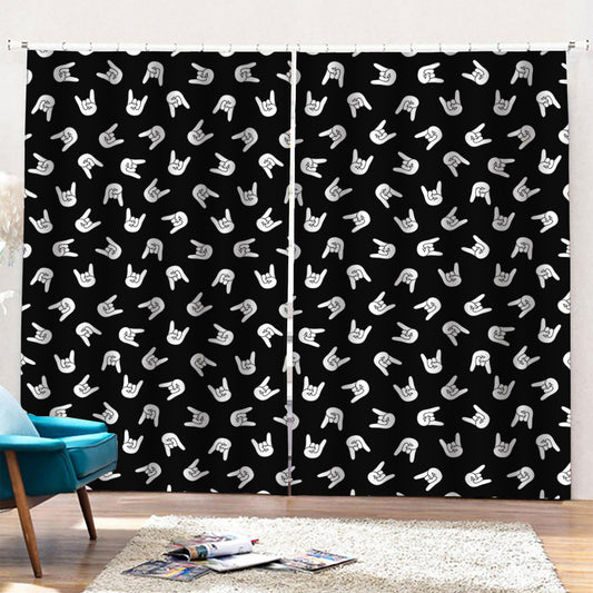 Rock And Roll Hand Sign Pattern Print Pencil Pleat Curtains