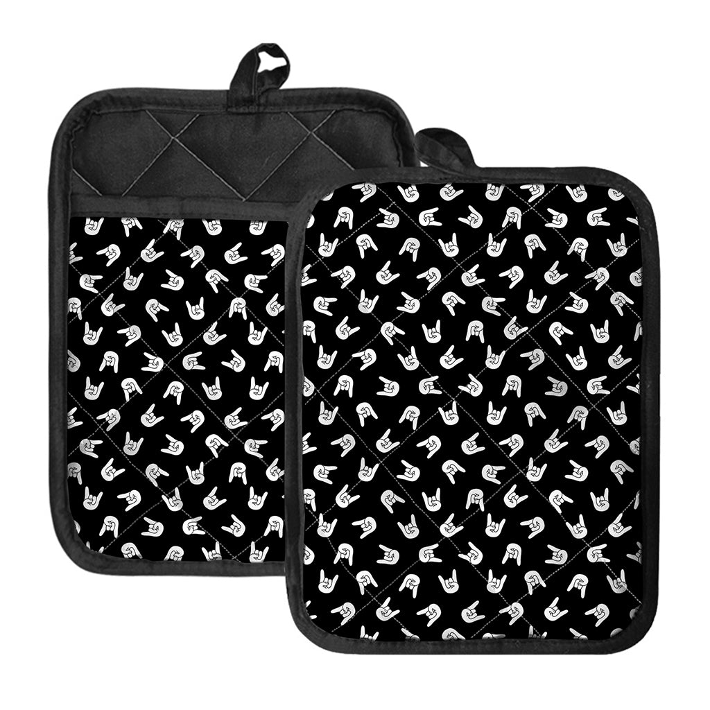 Rock And Roll Hand Sign Pattern Print Pot Holders With Pocket