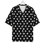 Rock And Roll Hand Sign Pattern Print Rayon Hawaiian Shirt