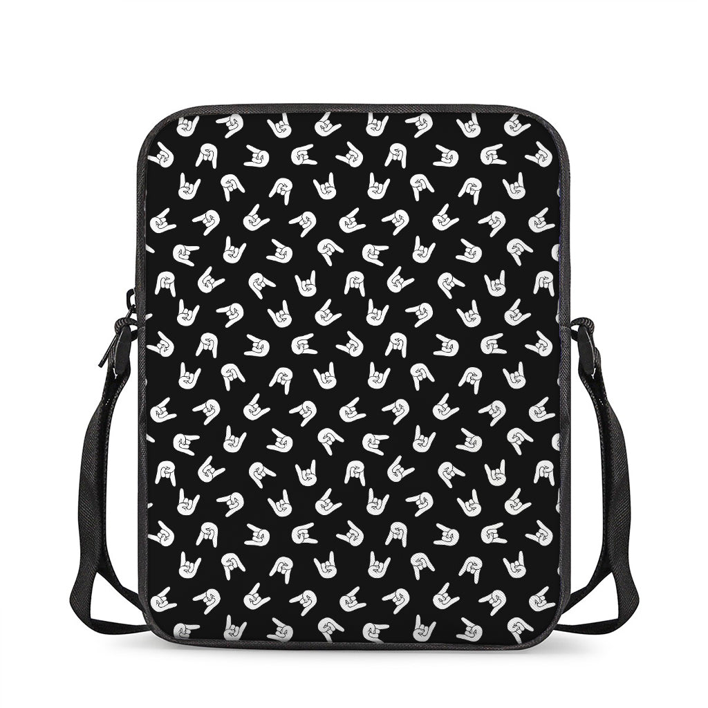 Rock And Roll Hand Sign Pattern Print Rectangular Crossbody Bag