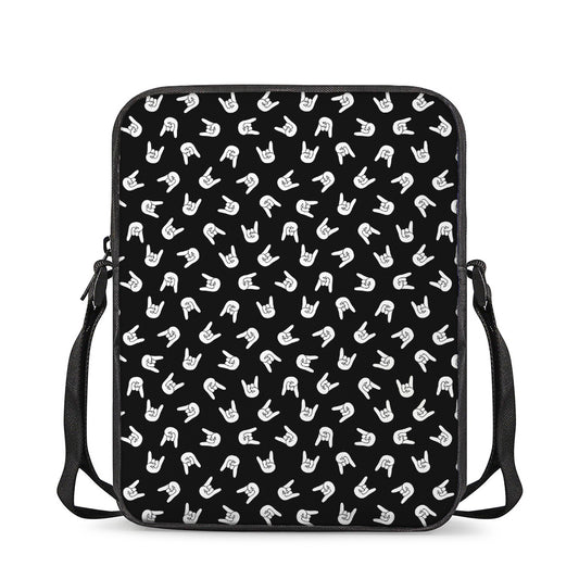 Rock And Roll Hand Sign Pattern Print Rectangular Crossbody Bag