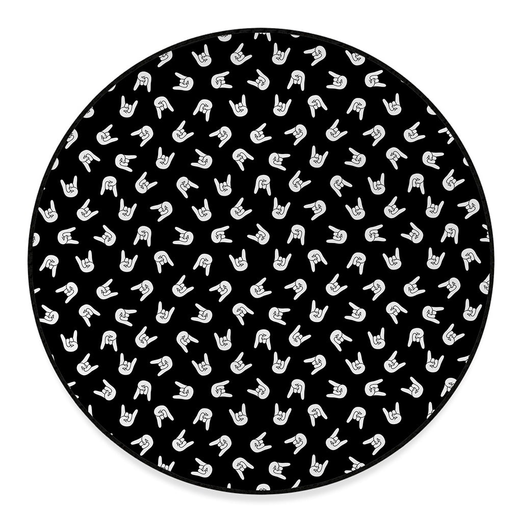 Rock And Roll Hand Sign Pattern Print Round Floor Mat