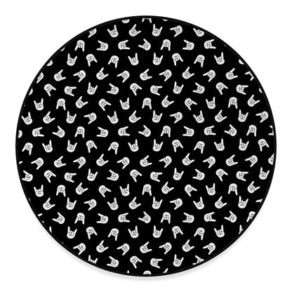Rock And Roll Hand Sign Pattern Print Round Floor Mat