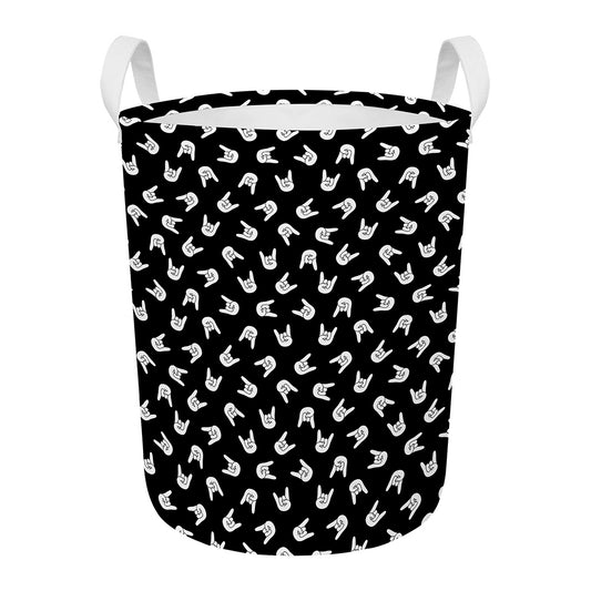 Rock And Roll Hand Sign Pattern Print Round Laundry Basket