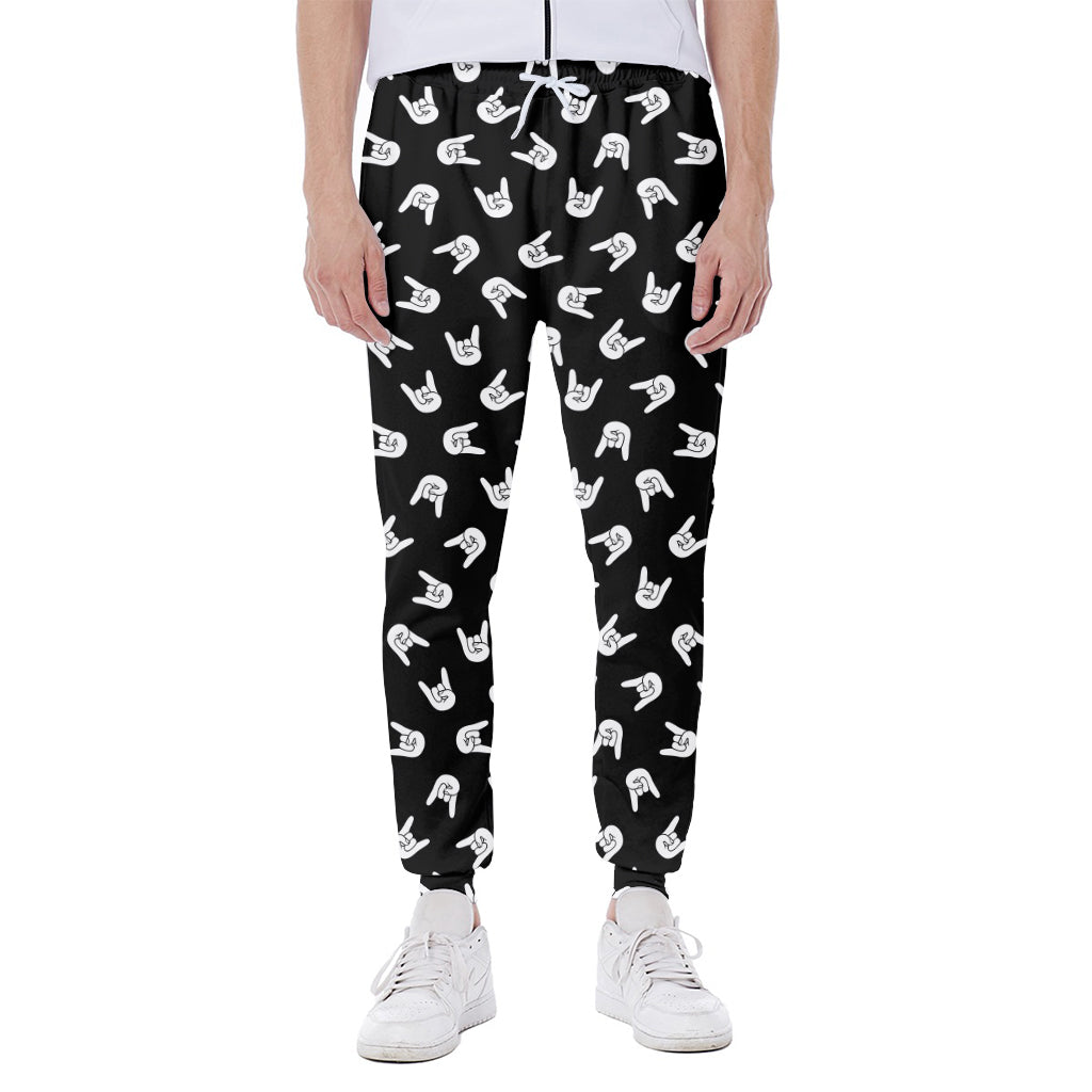 Rock And Roll Hand Sign Pattern Print Scuba Joggers