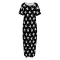 Rock And Roll Hand Sign Pattern Print Short Sleeve Long Nightdress