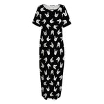 Rock And Roll Hand Sign Pattern Print Short Sleeve Long Nightdress