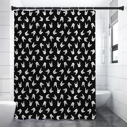 Rock And Roll Hand Sign Pattern Print Shower Curtain