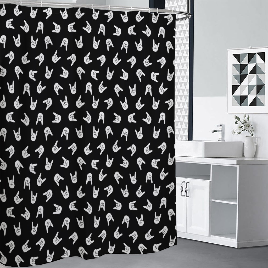 Rock And Roll Hand Sign Pattern Print Shower Curtain