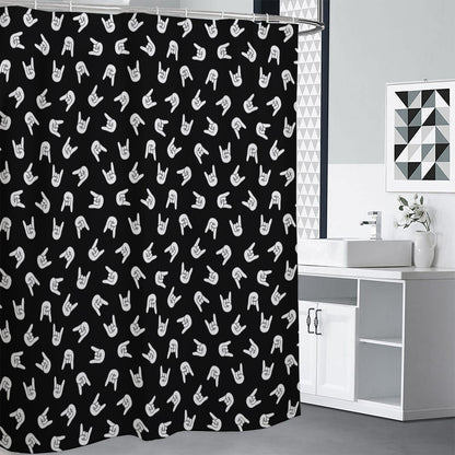 Rock And Roll Hand Sign Pattern Print Shower Curtain