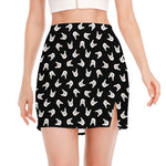 Rock And Roll Hand Sign Pattern Print Side Slit Mini Skirt