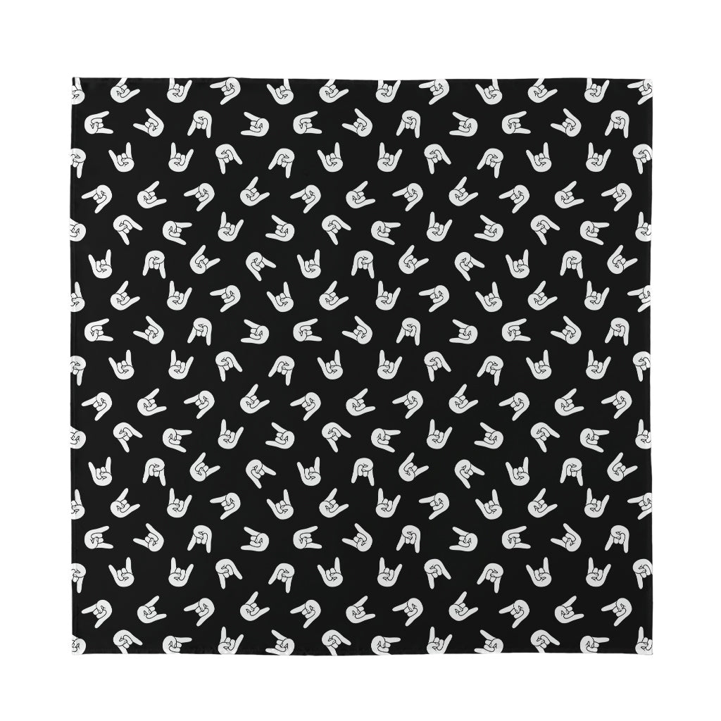 Rock And Roll Hand Sign Pattern Print Silk Bandana