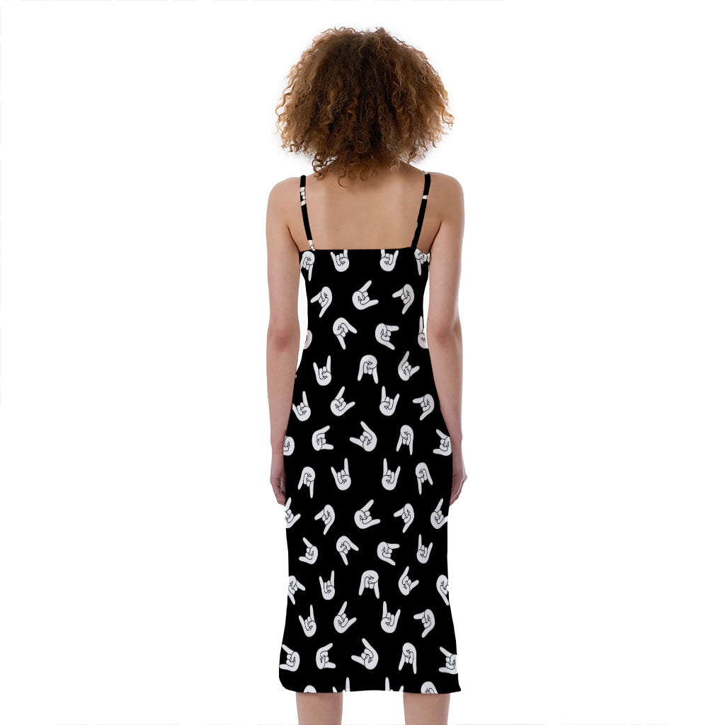 Rock And Roll Hand Sign Pattern Print Slim Fit Midi Cami Dress