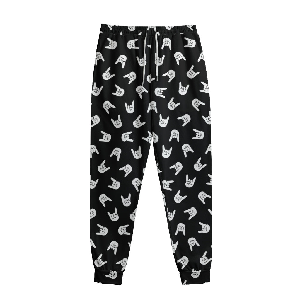 Rock And Roll Hand Sign Pattern Print Sweatpants