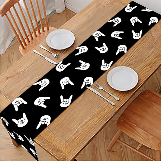 Rock And Roll Hand Sign Pattern Print Table Runner