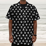 Rock And Roll Hand Sign Pattern Print Textured Short Sleeve Shirt