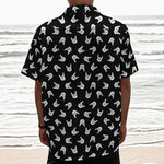 Rock And Roll Hand Sign Pattern Print Textured Short Sleeve Shirt