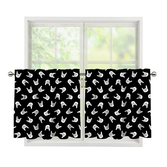 Rock And Roll Hand Sign Pattern Print Tier Curtains