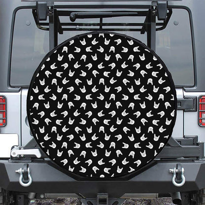 Rock And Roll Hand Sign Pattern Print Tire Cover