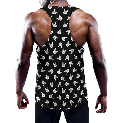 Rock And Roll Hand Sign Pattern Print Training Tank Top