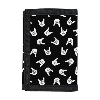 Rock And Roll Hand Sign Pattern Print Trifold Wallet