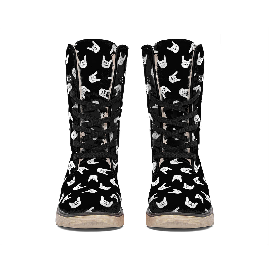 Rock And Roll Hand Sign Pattern Print Winter Boots