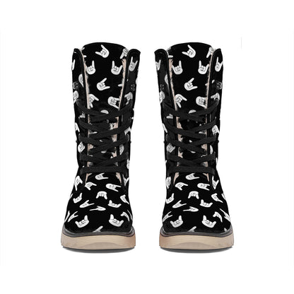 Rock And Roll Hand Sign Pattern Print Winter Boots
