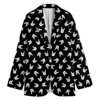 Rock And Roll Hand Sign Pattern Print Women's Blazer