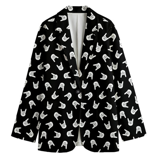 Rock And Roll Hand Sign Pattern Print Women's Blazer