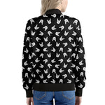 Rock And Roll Hand Sign Pattern Print Women's Bomber Jacket
