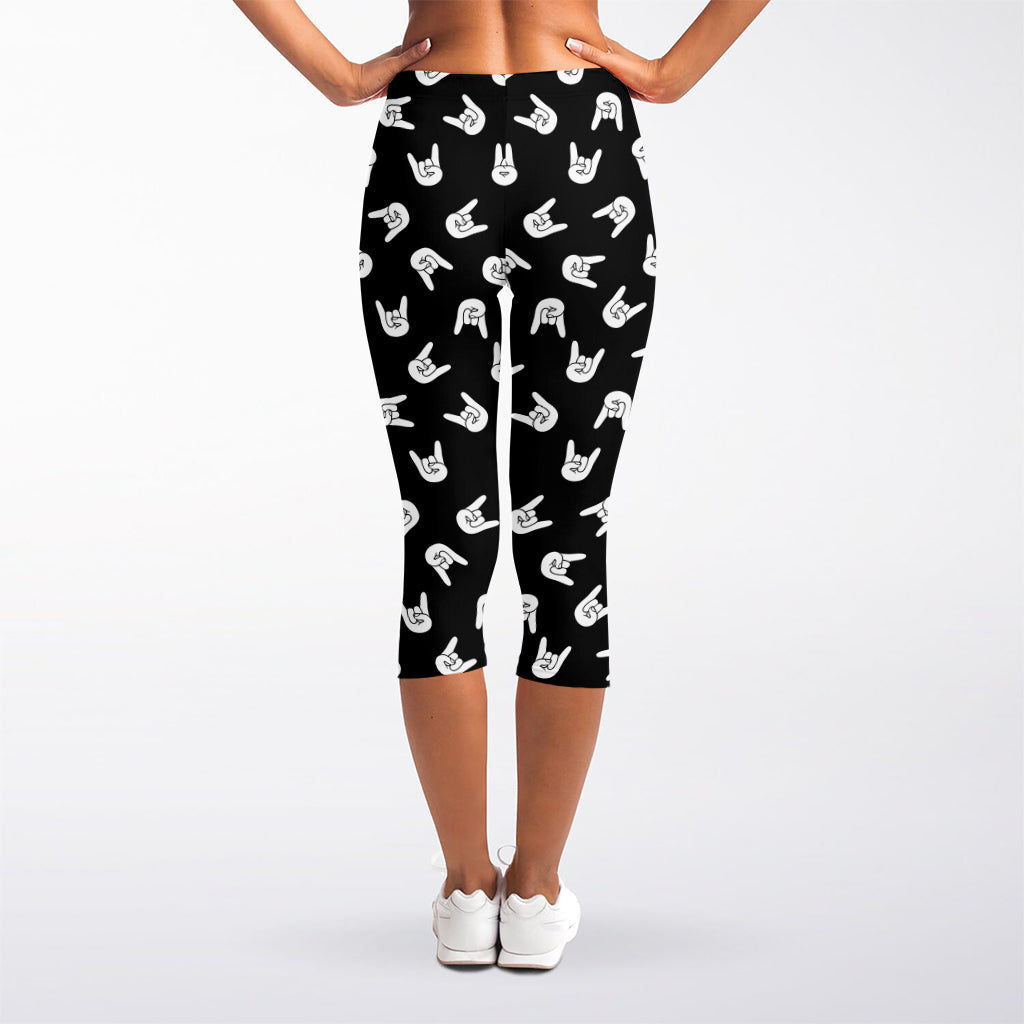 Rock And Roll Hand Sign Pattern Print Women's Capri Leggings