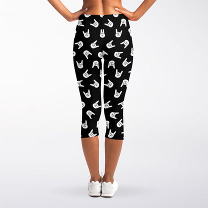 Rock And Roll Hand Sign Pattern Print Women's Capri Leggings