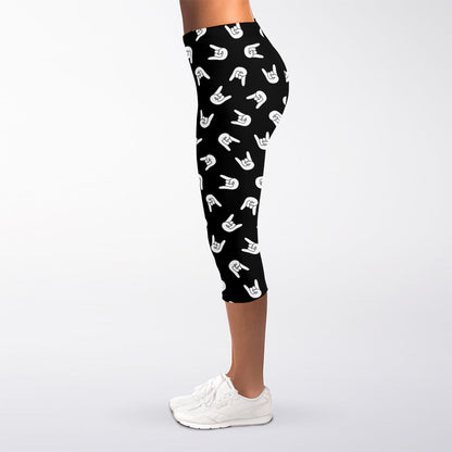 Rock And Roll Hand Sign Pattern Print Women's Capri Leggings
